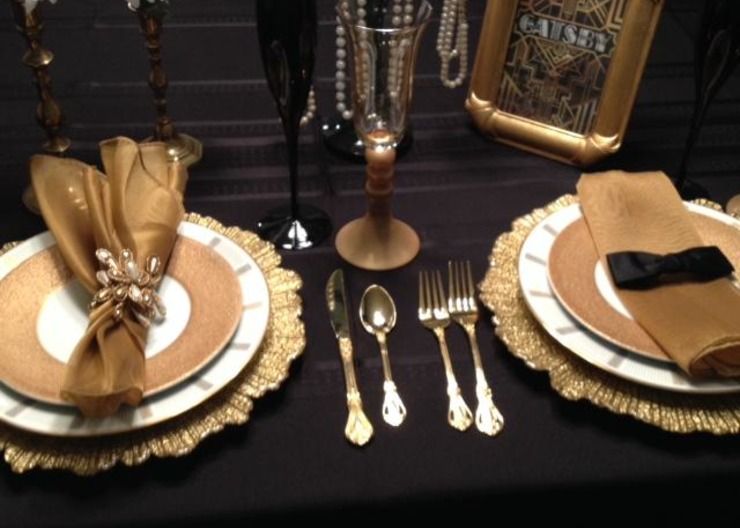 Great Gatsby themed tablescape featured at The Luv Cafe's Fundraiser for the Homeless