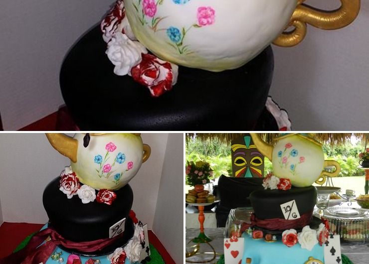 Topsy Turvy Alice in Wonderland Bridal Shower Cake