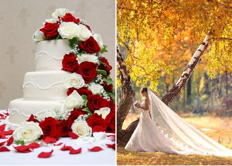 Autumn white wedding cakes