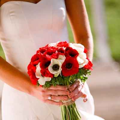 Red anemone wedding bouquet