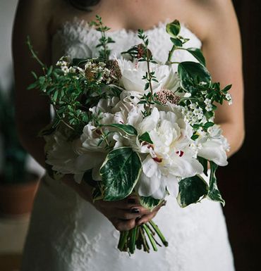 Rustic green peony wedding bouquet