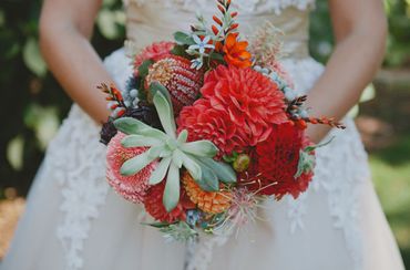 Autumn red aster wedding bouquet