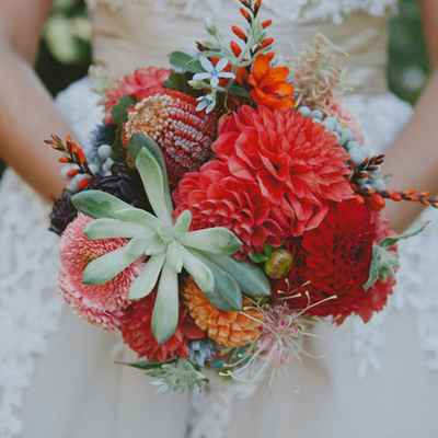 Autumn red aster wedding bouquet