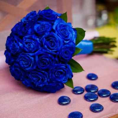 Marine blue rose wedding bouquet