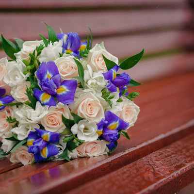 Purple iris wedding bouquet