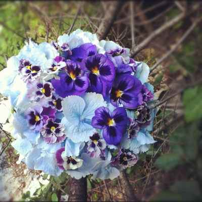 Purple hydrangea wedding bouquet