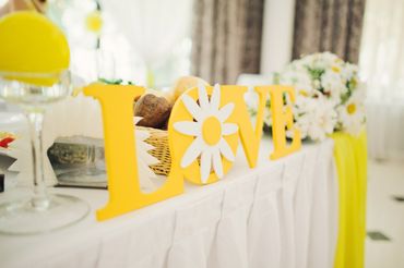 Yellow wedding signs