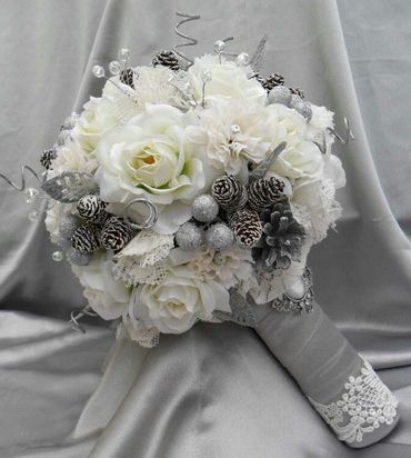 Winter grey rose wedding bouquet