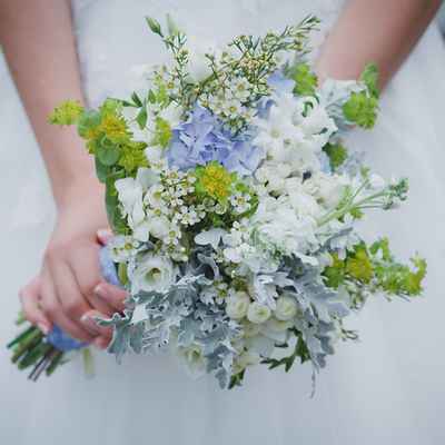Blue daisy wedding bouquet