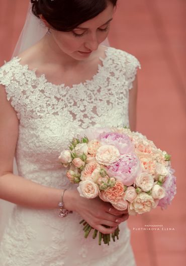 Pink rose wedding bouquet