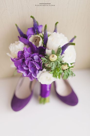 Purple peony wedding bouquet