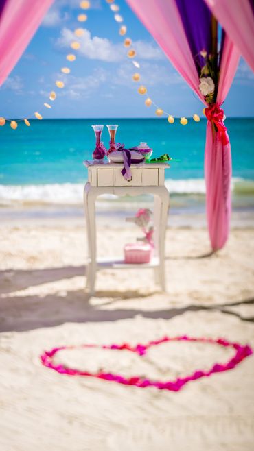 Beach pink wedding ceremony decor