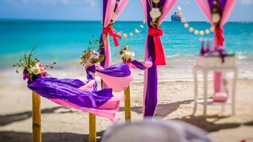 Beach pink wedding ceremony decor