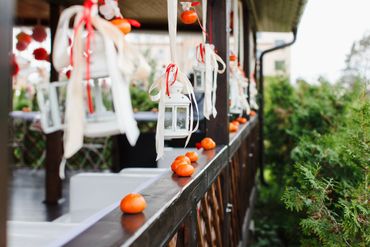 Fruit orange wedding reception decor