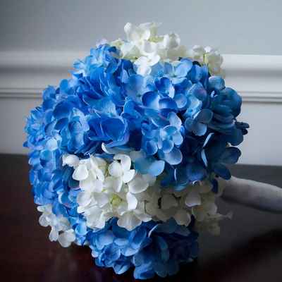 Blue hydrangea wedding bouquet