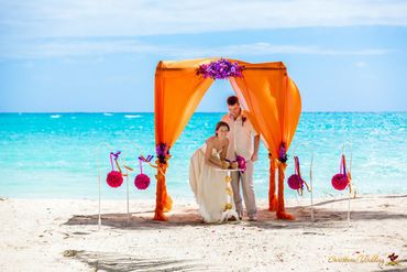 Beach pink wedding ceremony decor