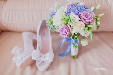 Pink rose wedding bouquet