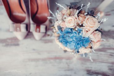 Blue hydrangea wedding bouquet