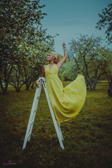 Yellow long wedding dresses