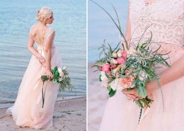 Outdoor pink long wedding dresses