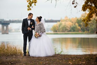 Outdoor autumn white long wedding dresses