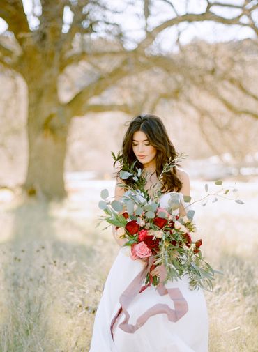 Outdoor white rose wedding bouquet