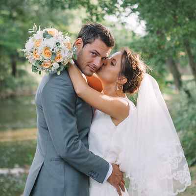 Outdoor white closed wedding dresses
