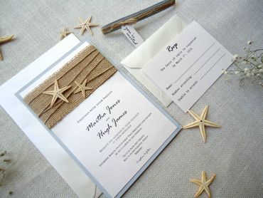 Marine white wedding invitations