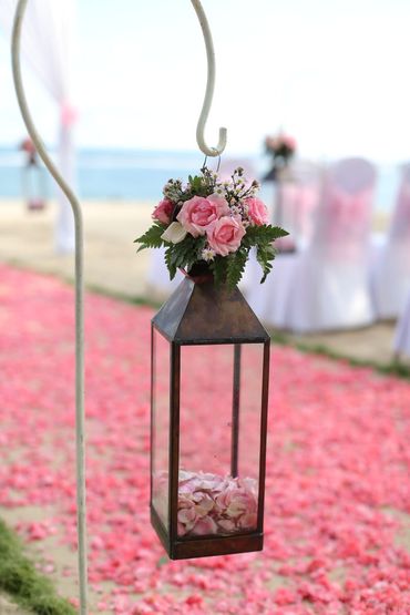 Outdoor pink wedding ceremony decor