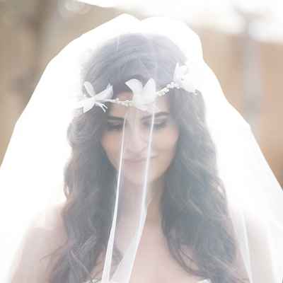 White outdoor bridal hair and make-up