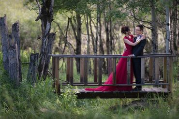 Red outdoor long wedding dresses