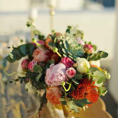 Red outdoor wedding floral decor