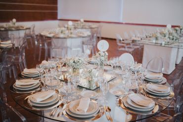 White wedding reception decor