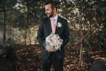 White outdoor rose wedding bouquet