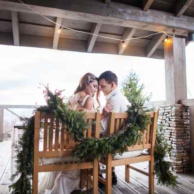 Brown outdoor wedding photo session decor