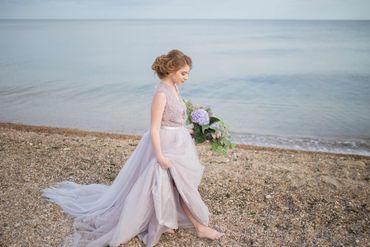 Purple beach long wedding dresses