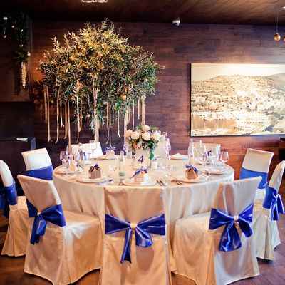 Winter blue wedding reception decor