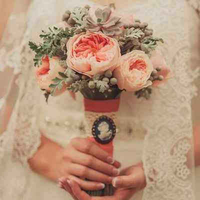 Vintage pink rose wedding bouquet